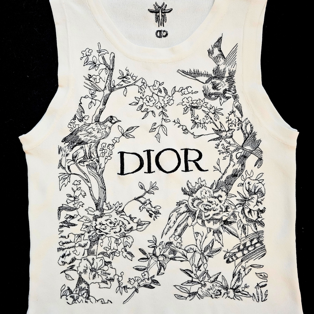 Dior White Embroidered Tank Top